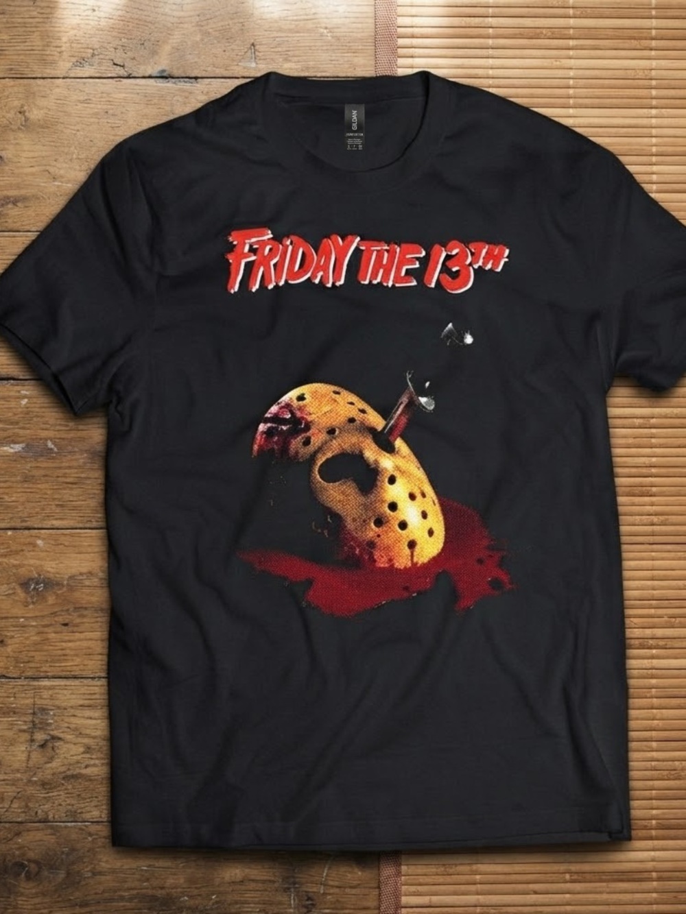 Gildan Black Short-Sleeve Graphic Tee with Yellow Mask